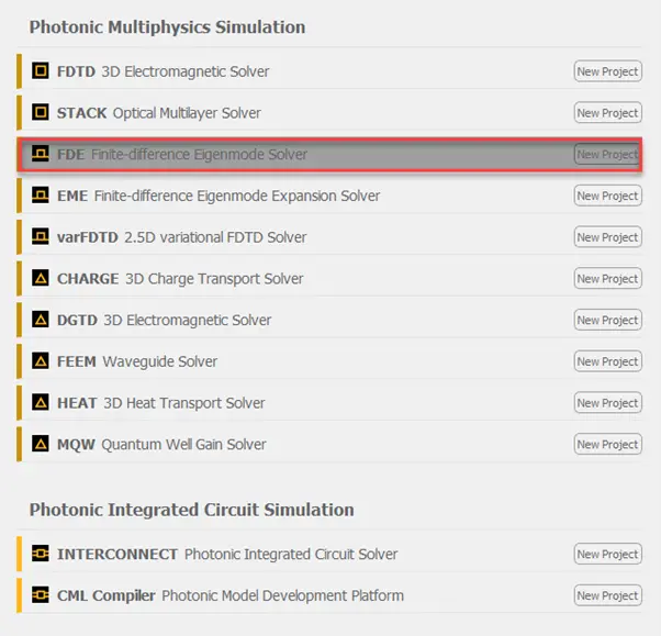 Open Ansys Lumerical launcher and select a finite-difference eigenmode (FDE) solver